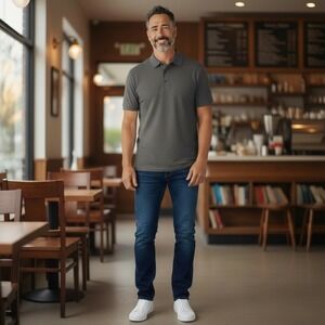 MATTE‎ GREY Men's Charcoal Heather Short Sleeve Polo Shirt X-L Performance Golf